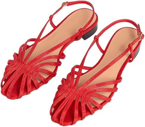 MAVMAX Slingback Flat Sandals for Women Fashion Strappy Square Toe Low Heeled Flats with Adjustable Buckle Summer Comfortable Dressy Shoes in Saudi Arabia