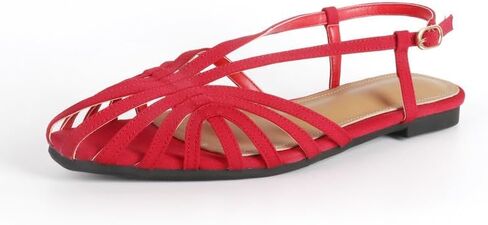 MAVMAX Slingback Flat Sandals for Women Fashion Strappy Square Toe Low Heeled Flats with Adjustable Buckle Summer Comfortable Dressy Shoes in Saudi Arabia