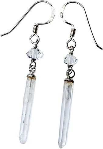 Herkimer Diamond, Raw Clear Quartz Crystal 925 Sterling Silver Earrings,Drop Length 4.5 cm.,EHQL in Saudi Arabia