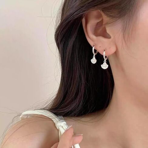 925 Sterling Silver Shell Pearl Drop Earrings - Elegant and Stylish Ear Accessories in Saudi Arabia