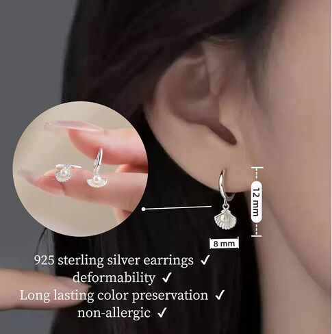 925 Sterling Silver Shell Pearl Drop Earrings - Elegant and Stylish Ear Accessories in Saudi Arabia