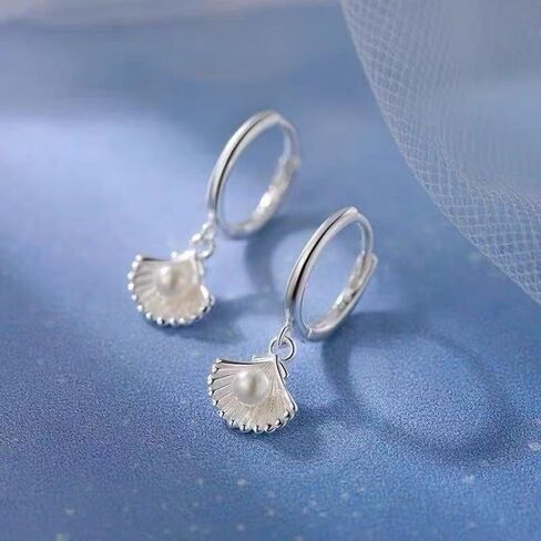 925 Sterling Silver Shell Pearl Drop Earrings - Elegant and Stylish Ear Accessories in Saudi Arabia