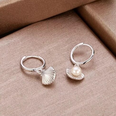 925 Sterling Silver Shell Pearl Drop Earrings - Elegant and Stylish Ear Accessories in Saudi Arabia
