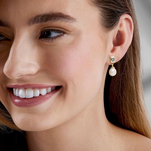 Ross-Simons 1.20 ct. t.w. Sky Blue Topaz and 8.5-9mm Cultured Pearl Drop Earrings in 18kt Gold Over Sterling in Saudi Arabia