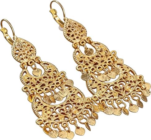 Boho Earrings for Women, Silver Moroccan Style Hollow Moon Rhinestone Jewelry and Earrings for Women, Trendy Arabic Heart Design for Weddings and Daily Wear in Saudi Arabia