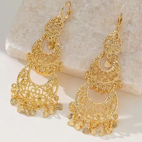Boho Earrings for Women, Silver Moroccan Style Hollow Moon Rhinestone Jewelry and Earrings for Women, Trendy Arabic Heart Design for Weddings and Daily Wear in Saudi Arabia