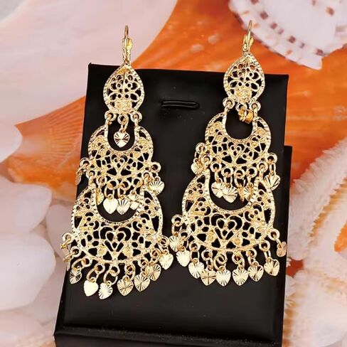 Boho Earrings for Women, Silver Moroccan Style Hollow Moon Rhinestone Jewelry and Earrings for Women, Trendy Arabic Heart Design for Weddings and Daily Wear in Saudi Arabia