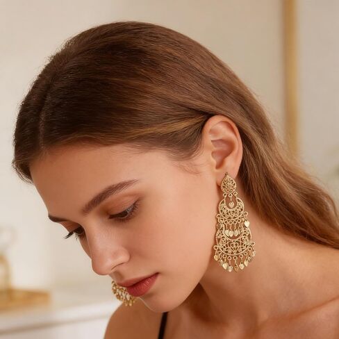 Boho Earrings for Women, Silver Moroccan Style Hollow Moon Rhinestone Jewelry and Earrings for Women, Trendy Arabic Heart Design for Weddings and Daily Wear in Saudi Arabia