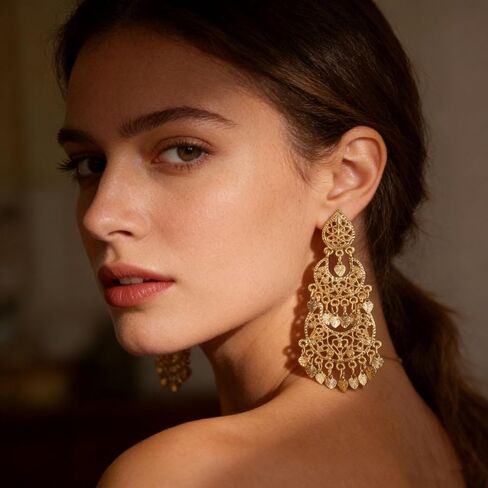 Boho Earrings for Women, Silver Moroccan Style Hollow Moon Rhinestone Jewelry and Earrings for Women, Trendy Arabic Heart Design for Weddings and Daily Wear in Saudi Arabia