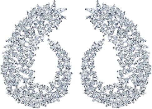 Big Wedding Bridal Party Earrings For Women Symmetrical Statement Chunky Cubic Zirconia Paved Silver Plated Luxury Pageant Jewelry in Saudi Arabia