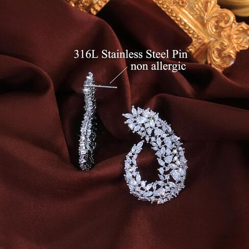 Big Wedding Bridal Party Earrings For Women Symmetrical Statement Chunky Cubic Zirconia Paved Silver Plated Luxury Pageant Jewelry in Saudi Arabia