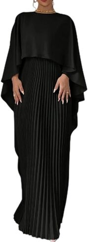 Women's Elegant Satin Pleated Dresses Spring Solid Formal Long Dresses Evening Party Maxi Dress with Cape in Saudi Arabia