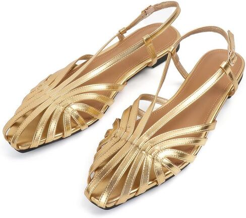 MAVMAX Slingback Flat Sandals for Women Fashion Strappy Square Toe Low Heeled Flats with Adjustable Buckle Summer Comfortable Dressy Shoes in Saudi Arabia