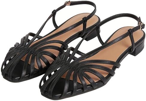 MAVMAX Slingback Flat Sandals for Women Fashion Strappy Square Toe Low Heeled Flats with Adjustable Buckle Summer Comfortable Dressy Shoes in Saudi Arabia