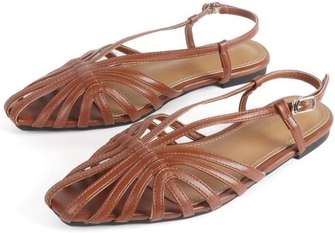 MAVMAX Slingback Flat Sandals for Women Fashion Strappy Square Toe Low Heeled Flats with Adjustable Buckle Summer Comfortable Dressy Shoes in Saudi Arabia