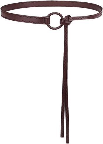 PU Leather Double Strap Knotted Waist Belt 53.3 Inch Adjustable Skinny Flat Waistband in Saudi Arabia