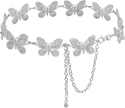 Waist Chain Belts Women Girls Metal Belly Link Adjustable Waist Belt for Jeans and Dress (Silver Big Butterfly XL) in Saudi Arabia