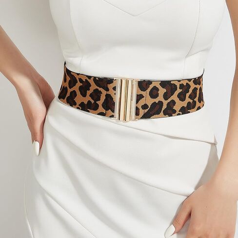 Women Vintage Elastic Waist Belts Adjustable Cinch Belt Wide Stretchy Belts Leopard Waistband for Ladies Dresses in Kuwait