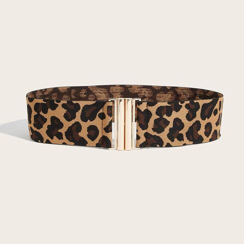 Women Vintage Elastic Waist Belts Adjustable Cinch Belt Wide Stretchy Belts Leopard Waistband for Ladies Dresses in Kuwait