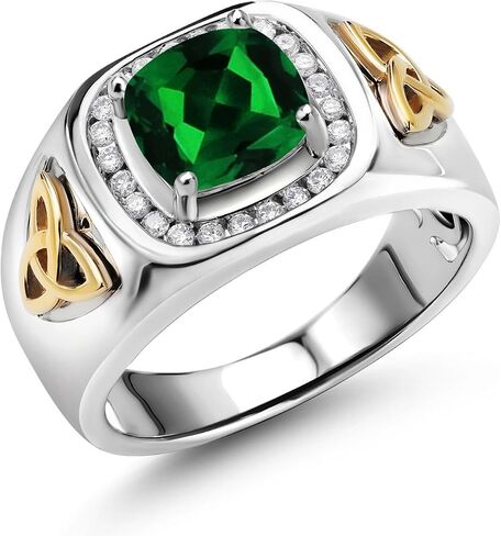 Gem Stone King 8MM Cushion Cut Ring for Men | Gemstone Birthstone and Lab Grown Diamond | 925 Sterling Silver & 10K Yellow Gold | Available in Sizes 7-13 in Saudi Arabia