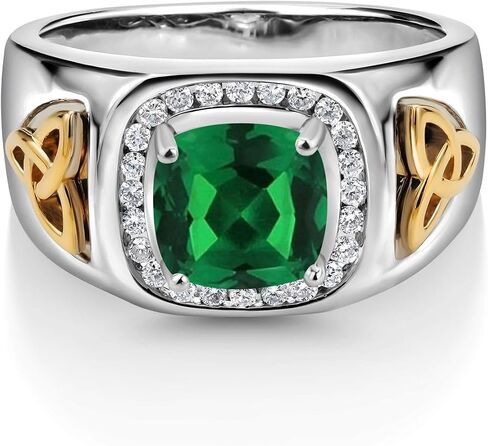 Gem Stone King 8MM Cushion Cut Ring for Men | Gemstone Birthstone and Lab Grown Diamond | 925 Sterling Silver & 10K Yellow Gold | Available in Sizes 7-13 in Saudi Arabia