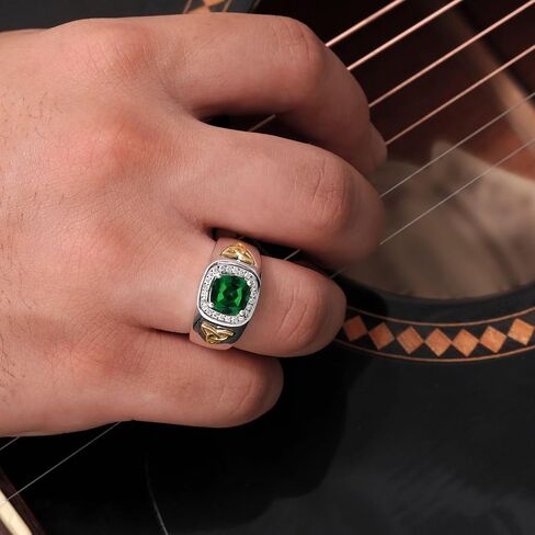 Gem Stone King 8MM Cushion Cut Ring for Men | Gemstone Birthstone and Lab Grown Diamond | 925 Sterling Silver & 10K Yellow Gold | Available in Sizes 7-13 in Saudi Arabia