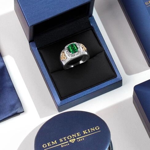 Gem Stone King 8MM Cushion Cut Ring for Men | Gemstone Birthstone and Lab Grown Diamond | 925 Sterling Silver & 10K Yellow Gold | Available in Sizes 7-13 in Saudi Arabia