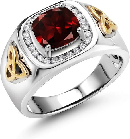 Gem Stone King 8MM Cushion Cut Ring for Men | Gemstone Birthstone and Lab Grown Diamond | 925 Sterling Silver & 10K Yellow Gold | Available in Sizes 7-13 in Saudi Arabia