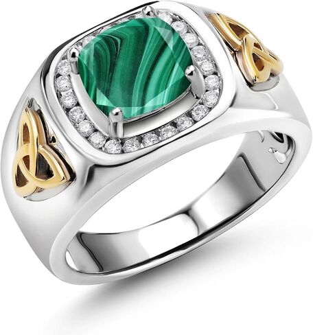 Gem Stone King 8MM Cushion Cut Ring for Men | Gemstone Birthstone and Lab Grown Diamond | 925 Sterling Silver & 10K Yellow Gold | Available in Sizes 7-13 in Saudi Arabia