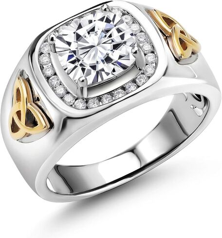 Gem Stone King 8MM Cushion Cut Ring for Men | Gemstone Birthstone and Lab Grown Diamond | 925 Sterling Silver & 10K Yellow Gold | Available in Sizes 7-13 in Saudi Arabia