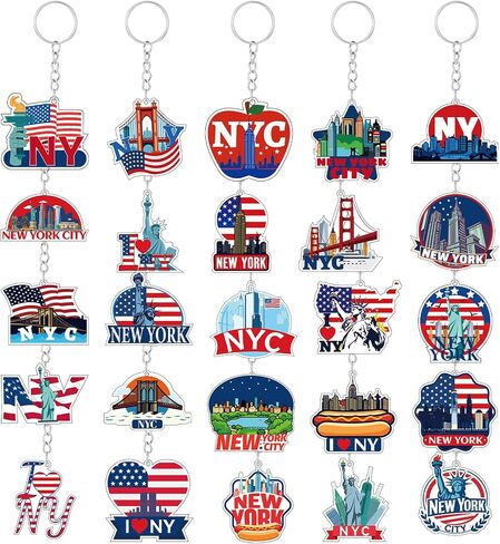 25 Pcs New York Souvenirs Gifts New York Keychain NYC Souvenirs from USA Metal Keychain Includes Freedom Tower Statue of Liberty Ny Cab Apple Too And More Travel Gifts Souvenir for Women Men Friends in Saudi Arabia