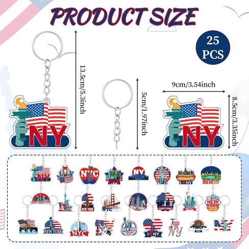 25 Pcs New York Souvenirs Gifts New York Keychain NYC Souvenirs from USA Metal Keychain Includes Freedom Tower Statue of Liberty Ny Cab Apple Too And More Travel Gifts Souvenir for Women Men Friends in Saudi Arabia