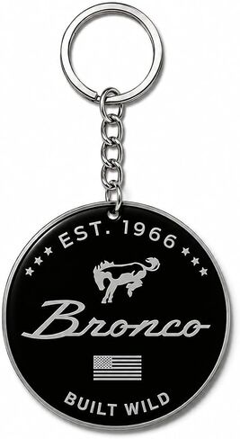 Detroit Shirt Company Ford Bronco Vintage Round Metal Keychain | Built Wild Script Logo Est. 1966 | Gift for Bronco Fans | Licensed in Kuwait