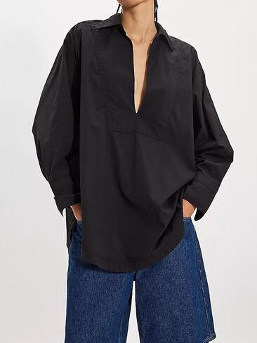 Women's V Neck Blouses Casual Long Sleeve Shirt Tops Loose Fashion Cotton Summer Blouses Pullover Tunic Tops in Saudi Arabia