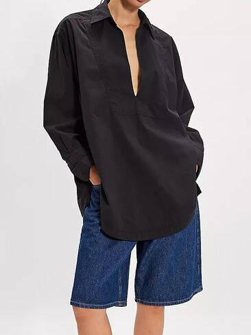Women's V Neck Blouses Casual Long Sleeve Shirt Tops Loose Fashion Cotton Summer Blouses Pullover Tunic Tops in Saudi Arabia