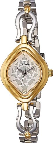 Titan Women's Diamond-Shaped Watch with Floral Motif Dial, Two-Tone Silver & Gold Strap, Elegant Minimalist Design for Weddings, Occasions & Gifting in Kuwait