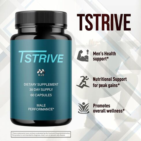Tstrive for Men, Official T Strive Pills for Men with All Natural Ingredients, Maximum Strength Tstrive Men's Supplement with Premium Vitamins Supporting Wellness and Advanced Health (60 Capsules) in Saudi Arabia