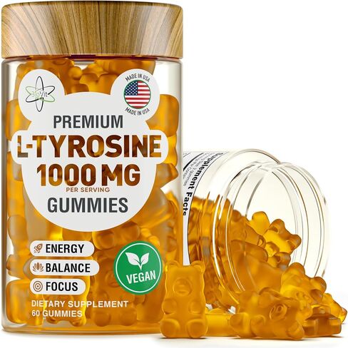 علكات BioVit L Tyrosine - مكمل الأحماض الأمينية المنشط L Tyrosine - التركيز الطبيعي، مكمل المزاج والطاقة للأطفال والكبار - L-Tyrosine 1000 ملغ لكل وجبة، 500 ملغ لكل علكة - 60 علكة نباتية in Kuwait