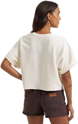 سويت شيرت نسائي بأكمام قصيرة من Wrangler طراز Retro Vintage Crew - كريمي in Kuwait