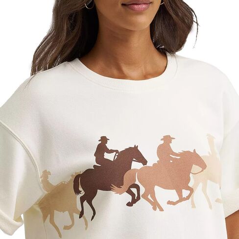 سويت شيرت نسائي بأكمام قصيرة من Wrangler طراز Retro Vintage Crew - كريمي in Kuwait