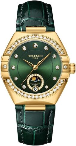 Watches for Women 33mm, Diamond Automatic Watch with Date Display,Red Dial,Italian Calfskin Leather Strap, Mineral Crystal, Self Winding Ladies Watch for Dress, Green Red Watch in Saudi Arabia