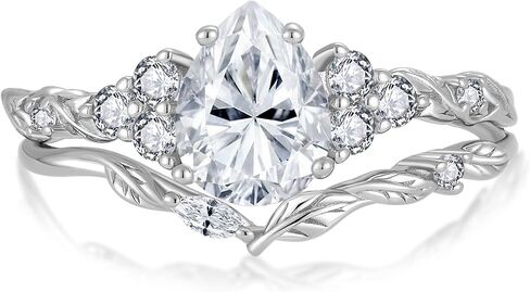 Moissanite Engagement Ring Set 1.25CT D Color VVS1 Clarity Pear Shaped 925 Sterling Silver Wedding Sets Rings Bridal Promise Ring Jewelry for Women with Certificate Size 5-10 in Saudi Arabia