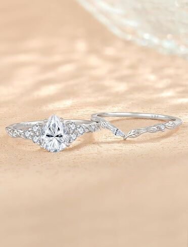 Moissanite Engagement Ring Set 1.25CT D Color VVS1 Clarity Pear Shaped 925 Sterling Silver Wedding Sets Rings Bridal Promise Ring Jewelry for Women with Certificate Size 5-10 in Saudi Arabia