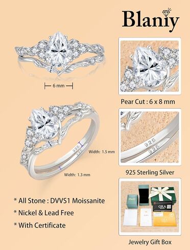 Moissanite Engagement Ring Set 1.25CT D Color VVS1 Clarity Pear Shaped 925 Sterling Silver Wedding Sets Rings Bridal Promise Ring Jewelry for Women with Certificate Size 5-10 in Saudi Arabia