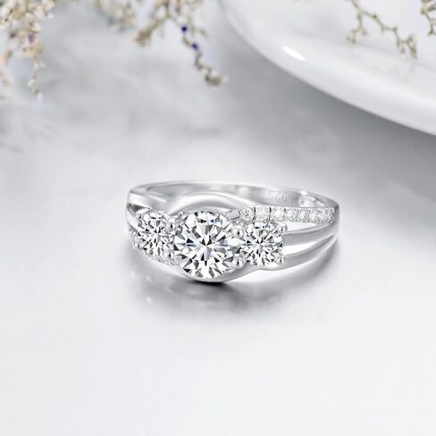 YDD 3 Stone Moissanite Engagement Rings for Women 1CT Center Brilliant Moissanite Engagement Ring 925 Sterling Silver Anniversary Promise Rings for Her in Saudi Arabia