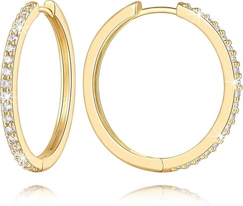 Gold Hoop Earrings for Women 14K Gold Hoop Earrings for Women 14K Gold Earring for Womens Hoops sparkling cubic zirconia catch light hoops earring for Womens 12/14/16/20/25/30mm in Saudi Arabia