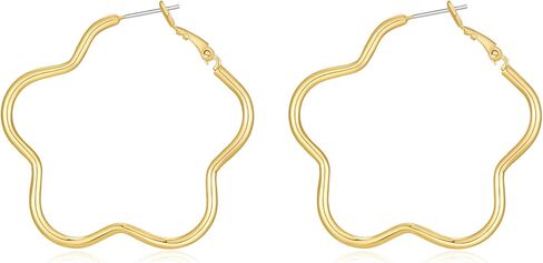 Gold Statement Hoops for Women 14K Gold Plated Flower Hoop Earrings Lightweight Floral Hopps Trendy Boho Jewelry in Saudi Arabia