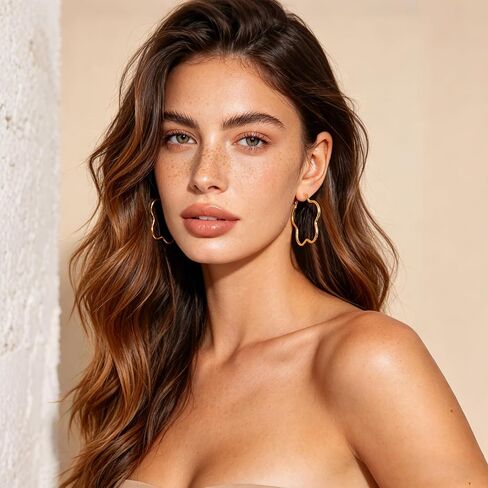 Gold Statement Hoops for Women 14K Gold Plated Flower Hoop Earrings Lightweight Floral Hopps Trendy Boho Jewelry in Saudi Arabia