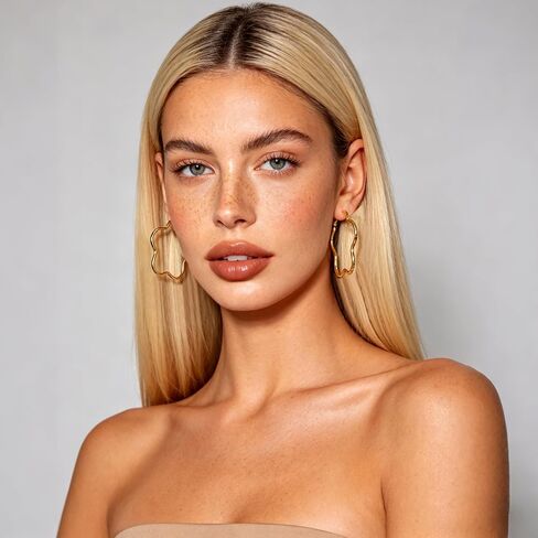 Gold Statement Hoops for Women 14K Gold Plated Flower Hoop Earrings Lightweight Floral Hopps Trendy Boho Jewelry in Saudi Arabia