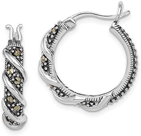 925 Sterling Silver Swirl Hoop Marcasite Earrings in Kuwait
